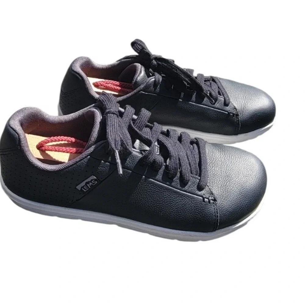 Lems Kourt Black Top Leather Barefoot Sneakers Mens 8.5 Womens 10 LEMS310